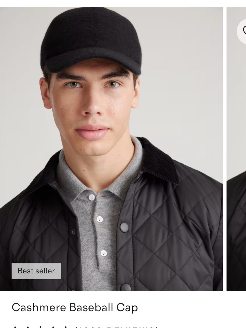 NWT. Quince Logoless Cashmere Baseball Cap - Black